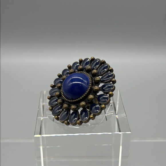 Elegant Blue and Brass Statement Ring - Picture 1 of 4